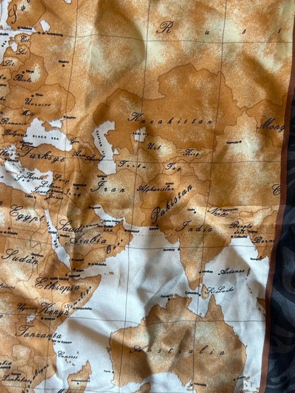 Alviero Martini La Classé Map Print Silk Scarf in Brown and Black - Picture 4 of 7